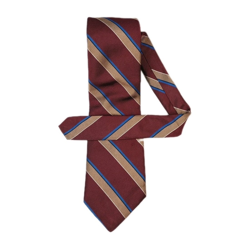 Classic Repp Tie Burgundy Beige And Turquoise Striped Rodes Louisville Men Silk